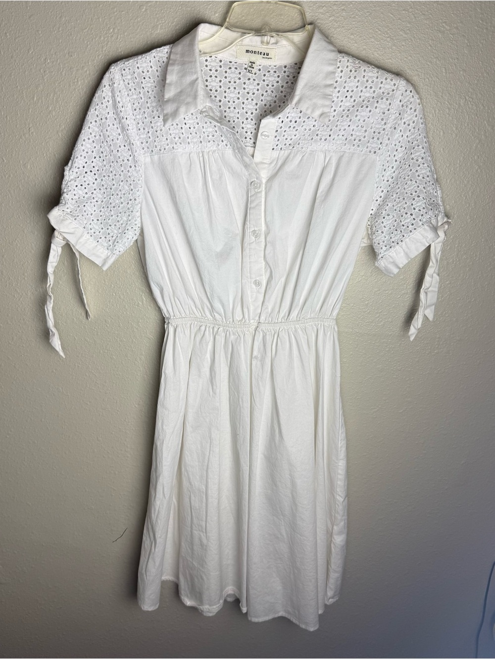 Monteau White Eyelet Cotton Dress Women’s XL Cottagecore Summer Dress